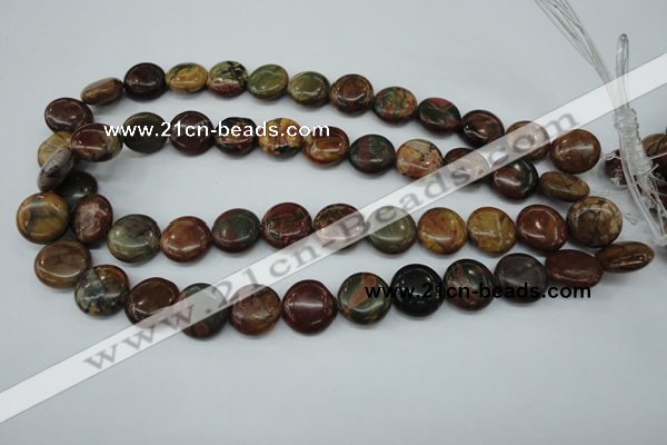CPJ163 15.5 inches 16mm flat round picasso jasper gemstone beads