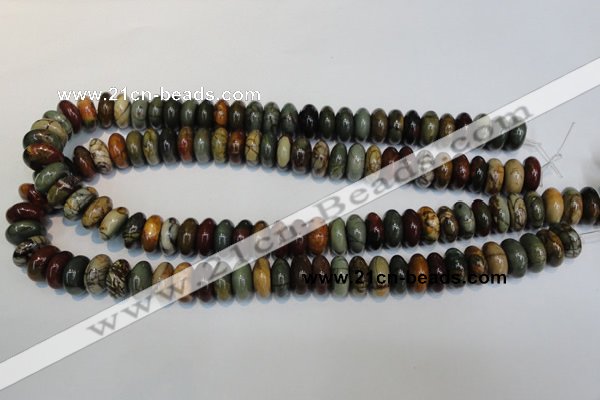 CPJ69 15.5 inches 7*14mm rondelle picasso jasper gemstone beads