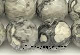 CPJ728 15 inches 12mm faceted round grey picture jasper beads