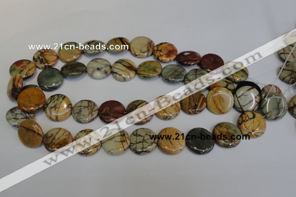 CPJ79 15.5 inches 20mm flat round picasso jasper gemstone beads