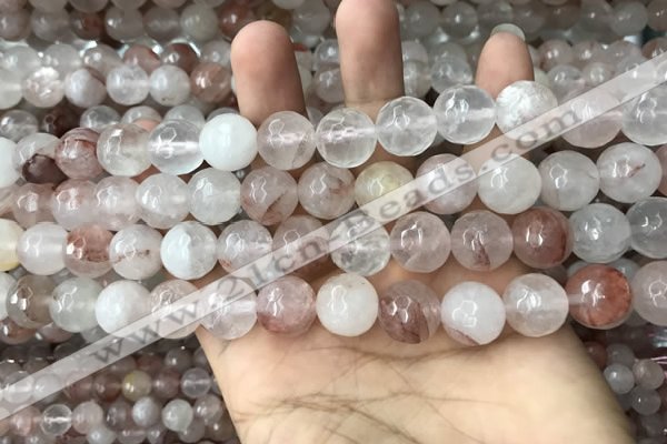 CPQ314 15.5 inches 12mm faceted round pink quartz beads wholesale