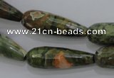 CPS133 15.5 inches 10*30mm faceted teardrop green peacock stone beads