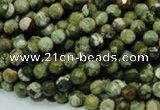 CPS55 15.5 inches 6mm faceted round green peacock stone beads