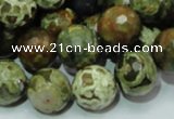 CPS59 15.5 inches 16mm faceted round green peacock stone beads