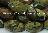 CPS69 15.5 inches 15*25mm faceted rice green peacock stone beads