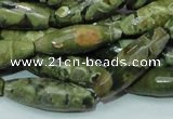 CPS70 15.5 inches 10*30mm faceted rice green peacock stone beads