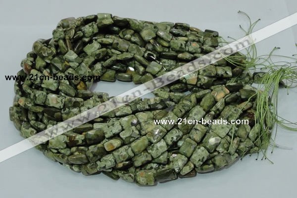 CPS79 15.5 inches 13*18mm faceted rectangle green peacock stone beads