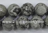 CPT116 15.5 inches 16mm faceted round grey picture jasper beads