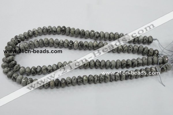 CPT120 15.5 inches 6*10mm faceted rondelle grey picture jasper beads