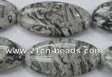 CPT176 15.5 inches 20*40mm marquise grey picture jasper beads