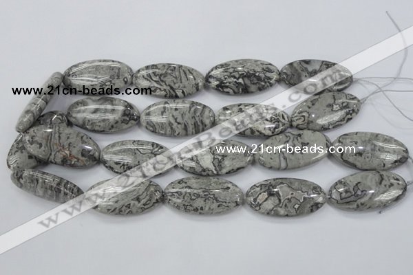 CPT176 15.5 inches 20*40mm marquise grey picture jasper beads