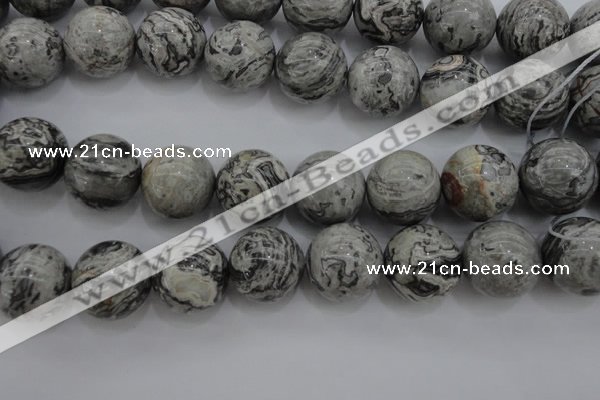 CPT192 15.5 inches 18mm round grey picture jasper beads wholesale