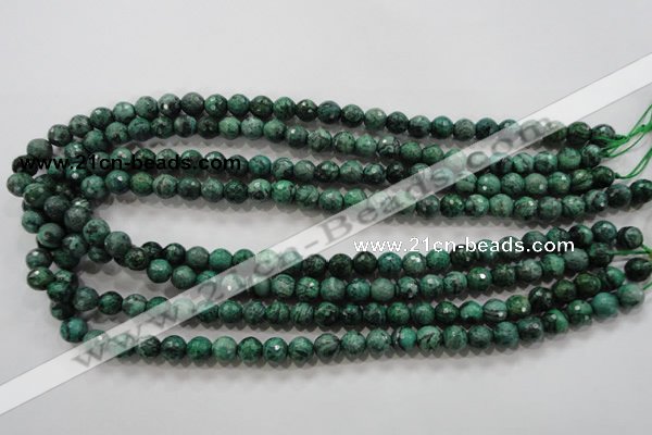 CPT214 15.5 inches 8mm faceted round green picture jasper beads