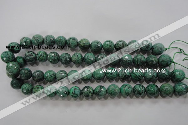 CPT217 15.5 inches 14mm faceted round green picture jasper beads