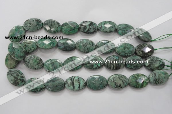 CPT241 15.5 inches 18*25mm faceted oval green picture jasper beads