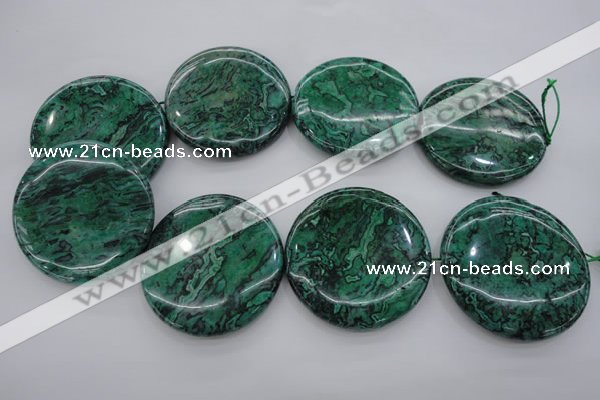CPT335 15.5 inches 52mm flat round green picture jasper beads