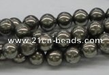 CPY06 16 inches 8mm round pyrite gemstone beads wholesale
