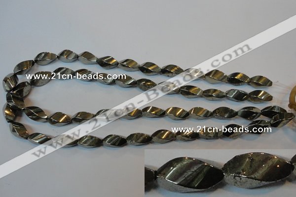 CPY347 15.5 inches 8*16mm twisted rice pyrite gemstone beads wholesale