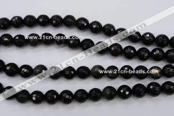 CPY504 15.5 inches 12mm faceted round natural chalcopyrite beads