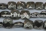 CPY636 15.5 inches 10*10mm faceted square pyrite gemstone beads