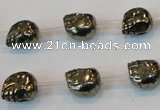 CPY84 15.5 inches 10mm carved skull pyrite gemstone beads wholesale