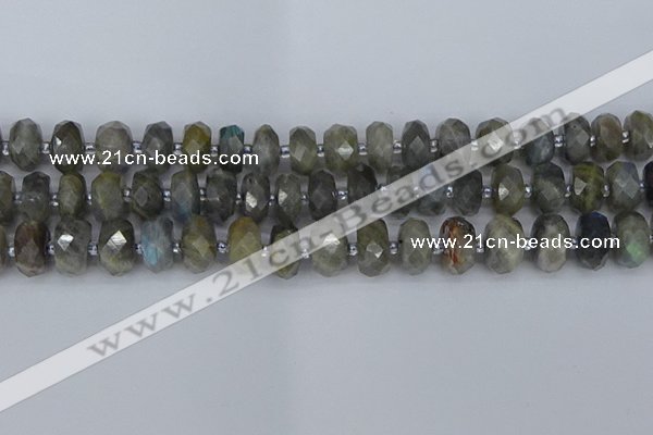 CRB1297 15.5 inches 6*12mm faceted rondelle labradorite beads