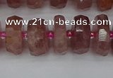 CRB1343 15.5 inches 7*14mm faceted rondelle strawberry quartz beads