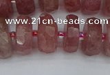 CRB1344 15.5 inches 8*16mm faceted rondelle strawberry quartz beads