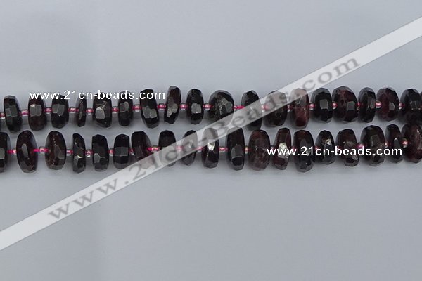 CRB1413 15.5 inches 7*14mm faceted rondelle red garnet beads