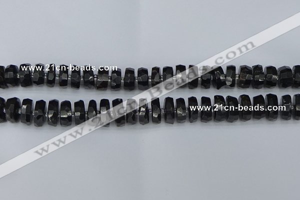 CRB1423 15.5 inches 7*14mm faceted rondelle black tourmaline beads