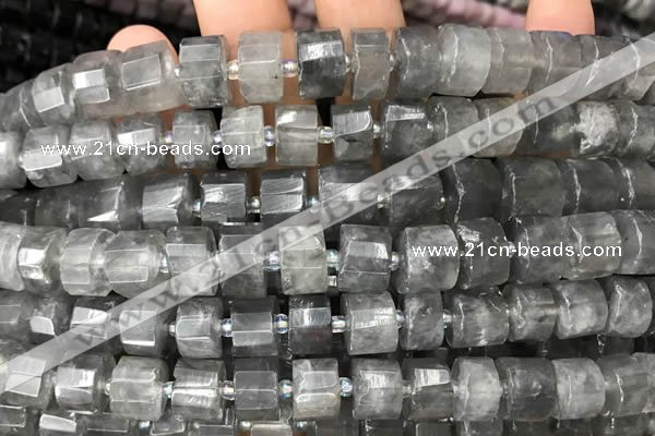 CRB2026 15.5 inches 9mm - 10mm faceted tyre cloudy quartz beads