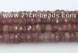 CRB5624 15.5 inches 6*12mm faceted rondelle strawberry quartz beads