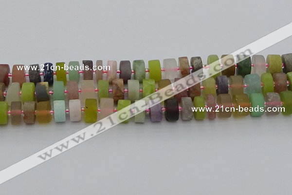 CRB681 15.5 inches 6*12mm tyre matte mixed gemstone beads