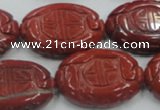 CRE19 16 inches 22*30mm carved oval natural red jasper beads wholesale