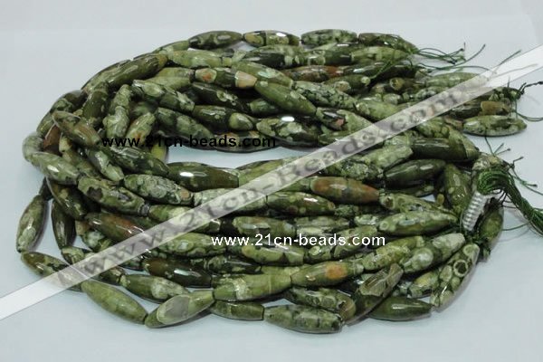 CRH70 15.5 inches 10*30mm faceted rice rhyolite beads wholesale