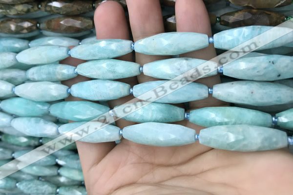 CRI111 15.5 inches 10*30mm faceted rice amazonite gemstone beads