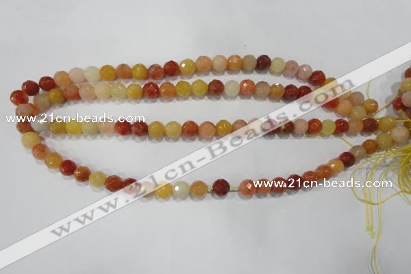 CRJ402 15.5 inches 8mm faceted round red & yellow jade beads