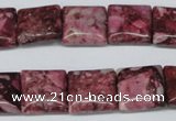 CRM56 15.5 inches 14*14mm square dyed red mud jasper wholesale