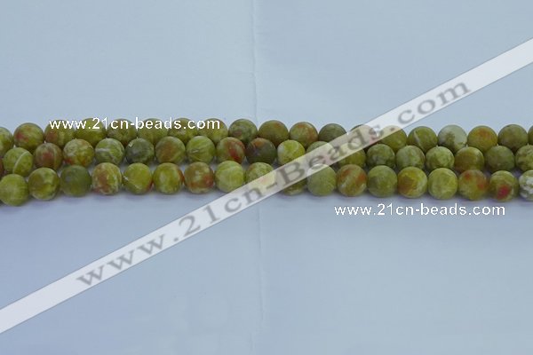 CRO1152 15.5 inches 8mm round matte green dragon serpentine jasper beads