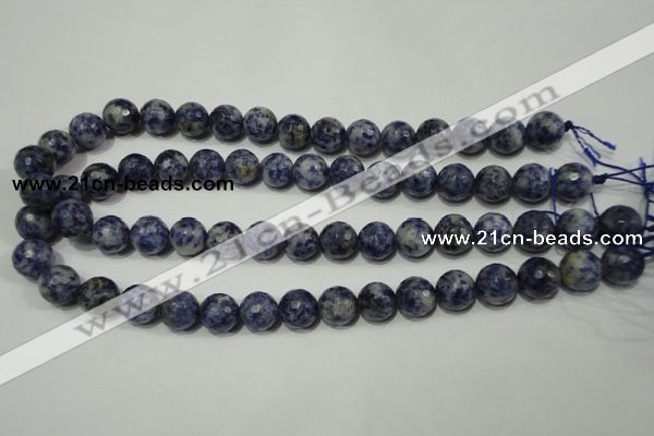 CRO774 15.5 inches 12mm faceted round blue spot stone beads wholesale