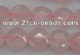 CRQ362 15.5 inches 15mm faceted coin rose quartz beads wholesale