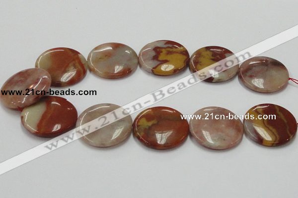 CRS15 15.5 inches 35mm flat round rainbow stone beads wholesale