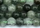 CRU1041 15 inches 6mm round green rutilated quartz beads