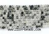 CRU1090 15.5 inches 4mm faceted round black rutilated quartz gemstone beads
