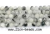 CRU1093 15.5 inches 10mm faceted round black rutilated quartz gemstone beads