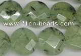 CRU185 15.5 inches 18mm faceted coin green rutilated quartz beads