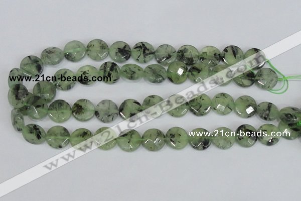 CRU211 15 inches 16mm faceted coin green rutilated quartz beads