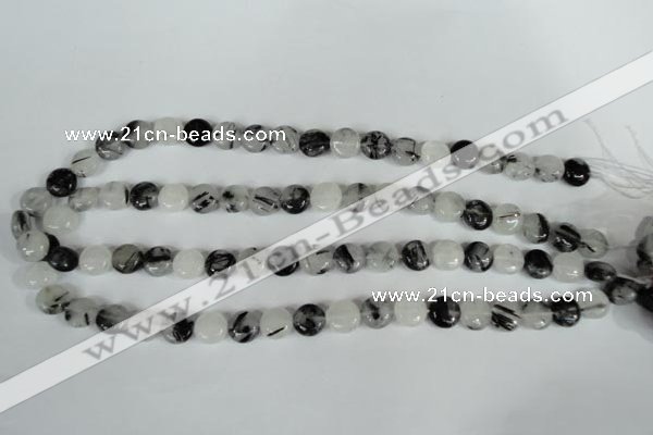 CRU338 15.5 inches 10mm flat round black rutilated quartz beads
