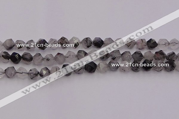 CRU513 15.5 inches 10mm faceted nuggets black rutilated quartz beads