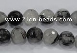 CRU60 15.5 inches 12mm faceted round black rutilated quartz beads
